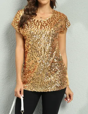 Women's Bat Sleeve Loose Sequin Tunic Tops