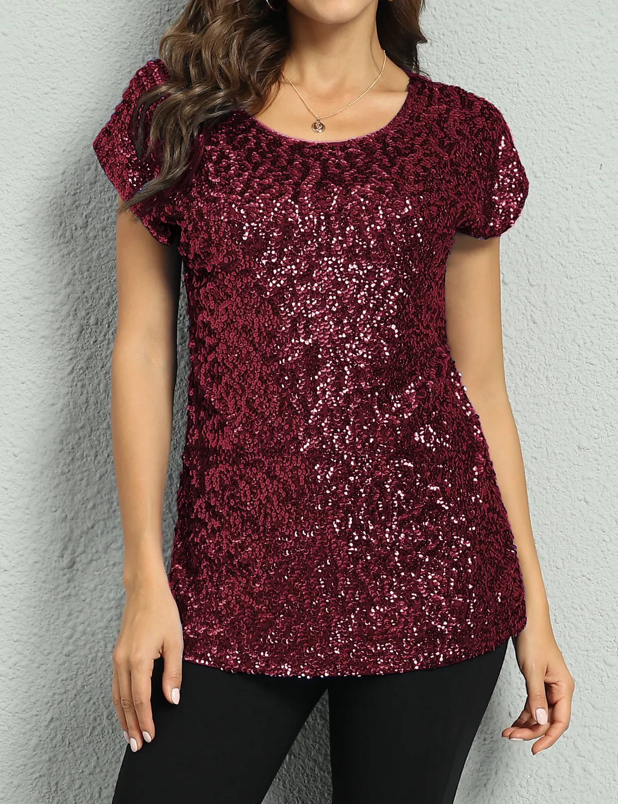 Women's Bat Sleeve Loose Sequin Tunic Tops