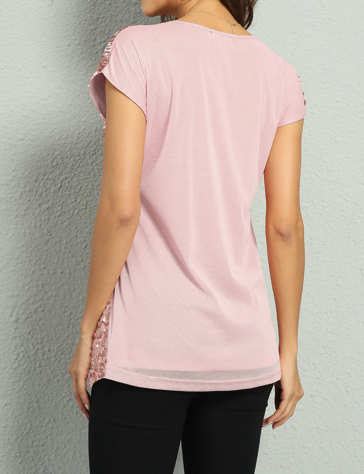 Women's Bat Sleeve Loose Sequin Tunic Tops