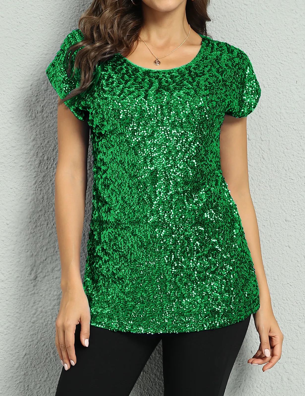 Women's Bat Sleeve Loose Sequin Tunic Tops