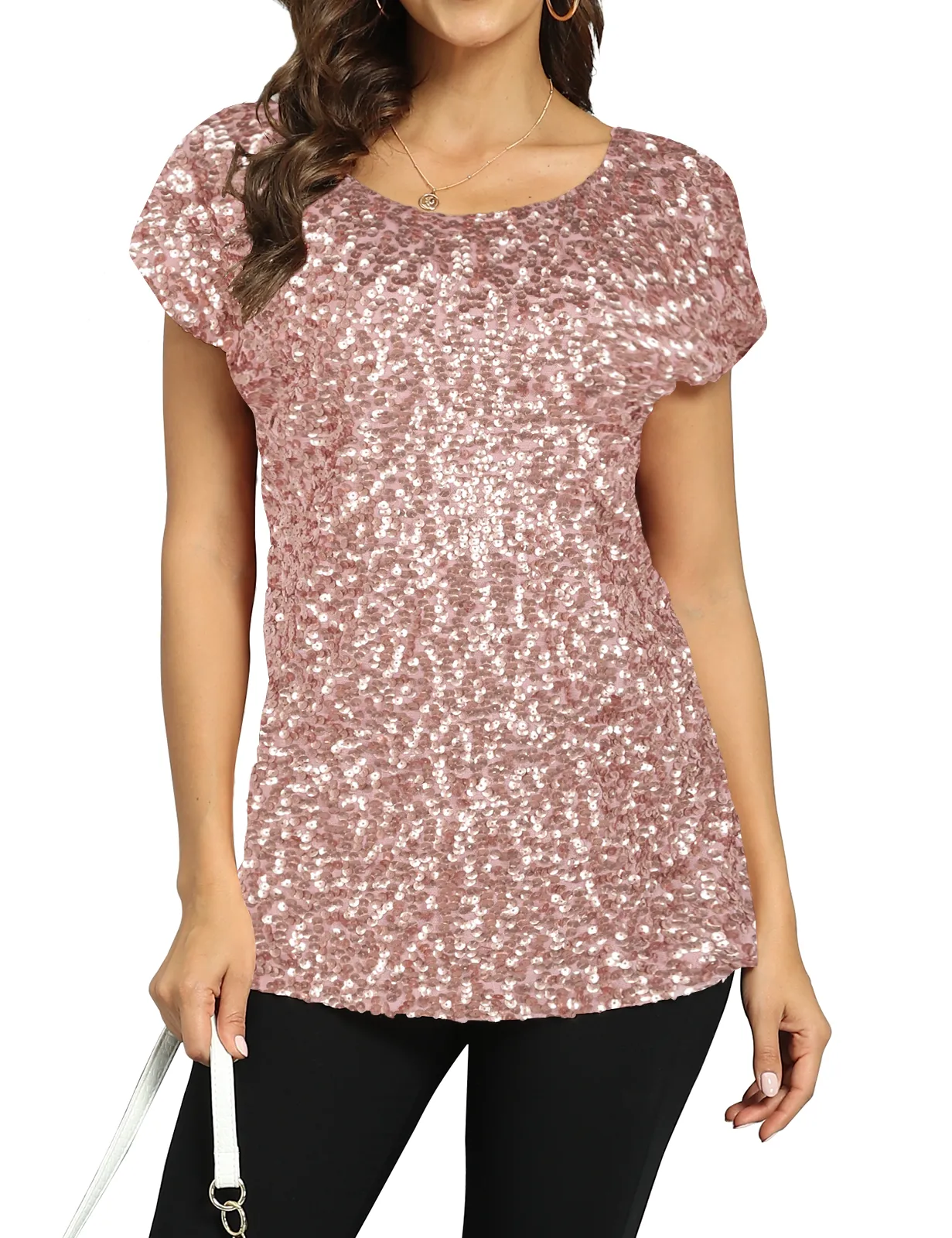 Women's Bat Sleeve Loose Sequin Tunic Tops