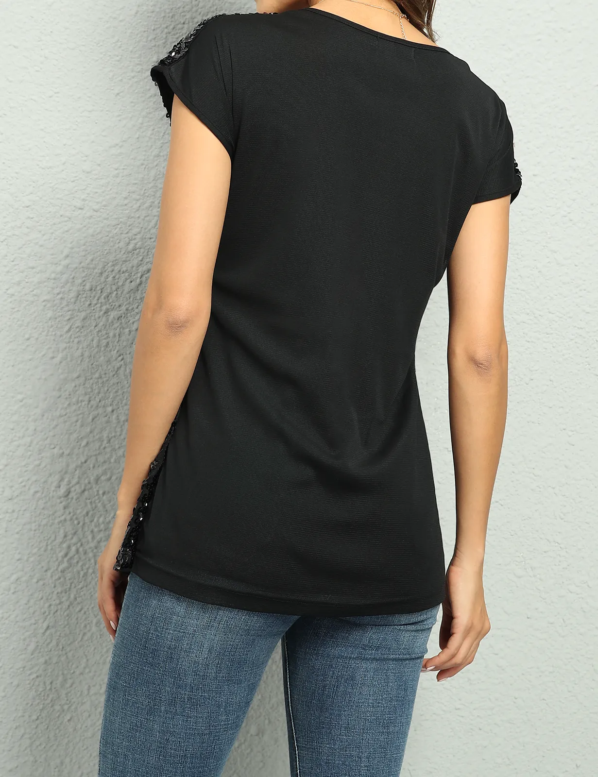 Women's Bat Sleeve Loose Sequin Tunic Tops