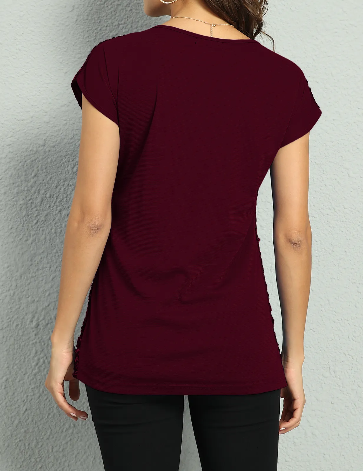 Women's Bat Sleeve Loose Sequin Tunic Tops