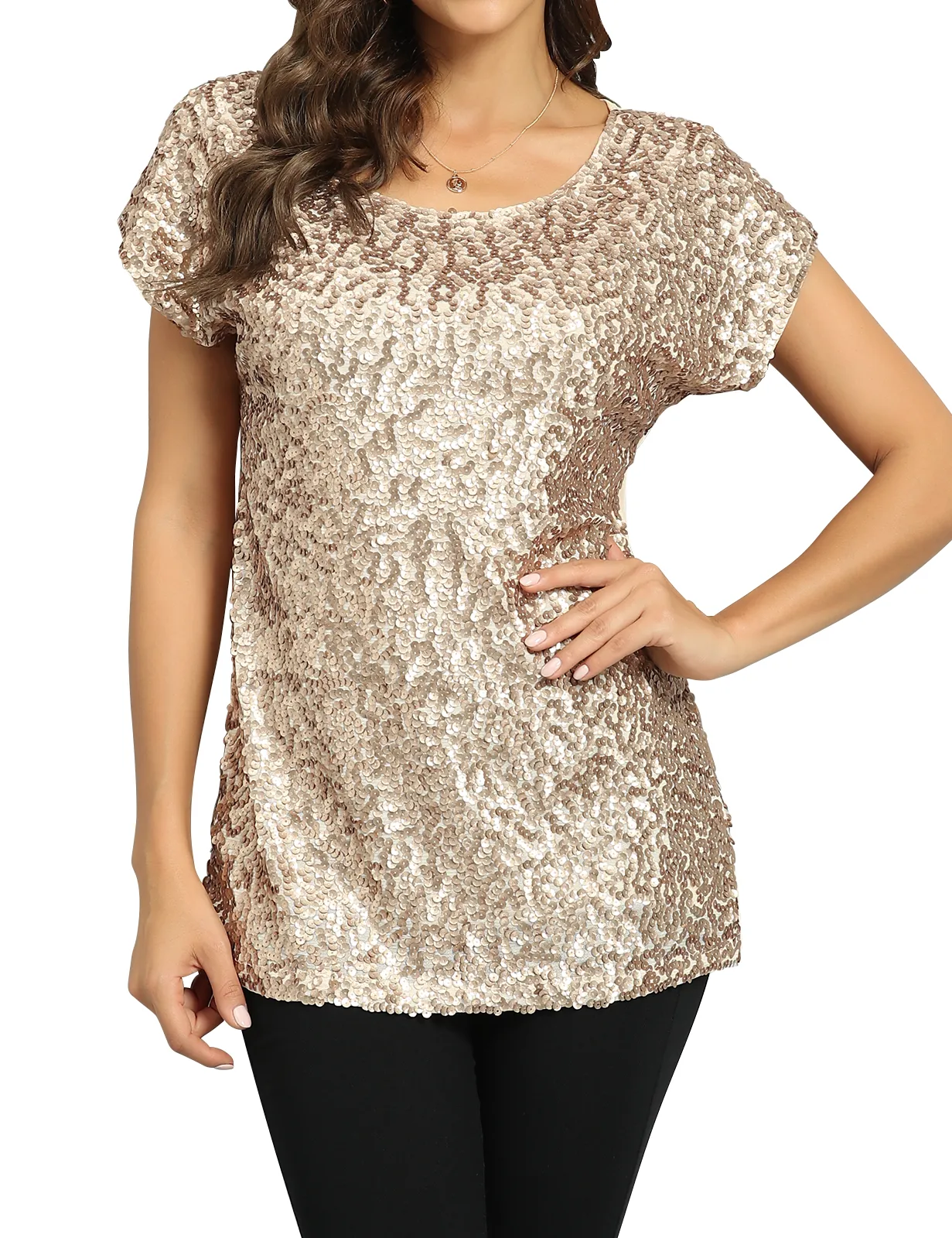 Women's Bat Sleeve Loose Sequin Tunic Tops
