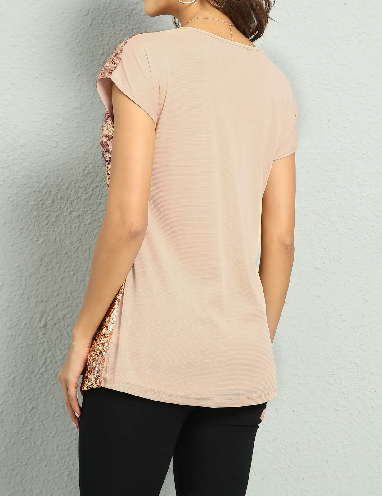 Women's Bat Sleeve Loose Sequin Tunic Tops