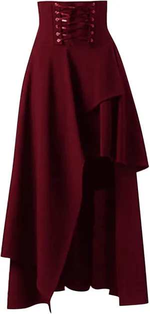 Womens Gothic Vintage Skirts Slim Fit Irregular Hem Midi Skirt Tummy Control Drawstring Knee Length Skirts 2025 Clothes