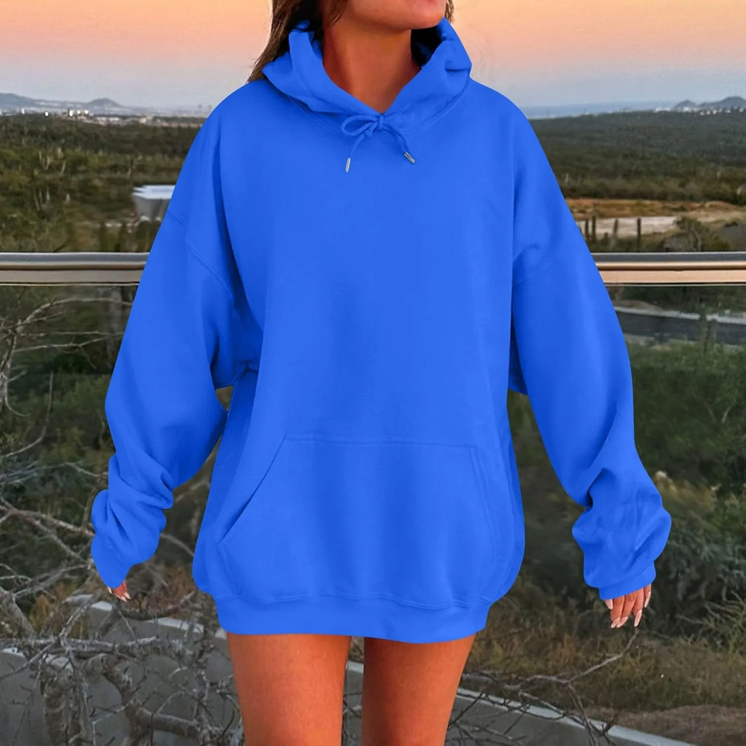 Womens Oversized Hoodies Long Sleeve Fleece Sweatshirts Drop Shoulder Pullover with Pocket 2024 Fall Y2k Clothes