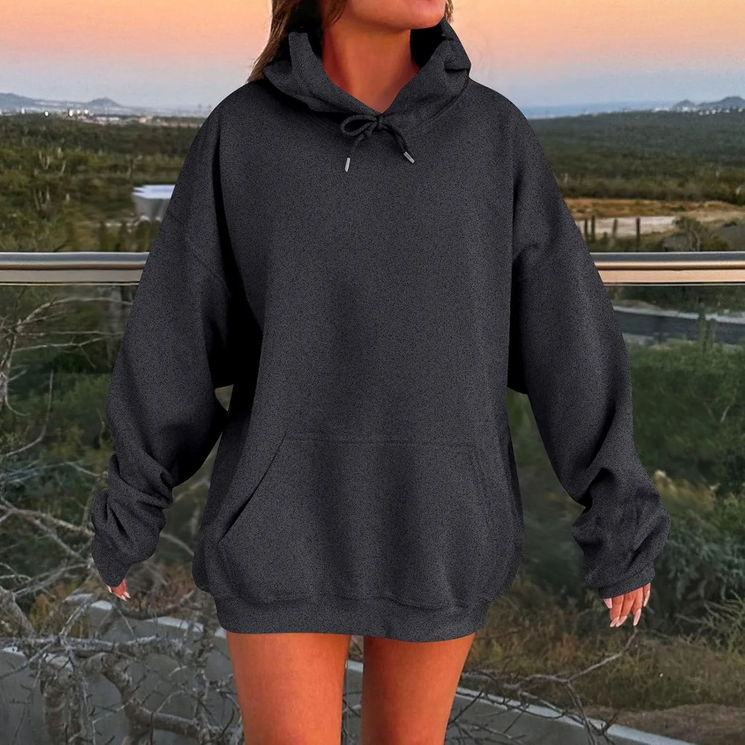 Womens Oversized Hoodies Long Sleeve Fleece Sweatshirts Drop Shoulder Pullover with Pocket 2024 Fall Y2k Clothes