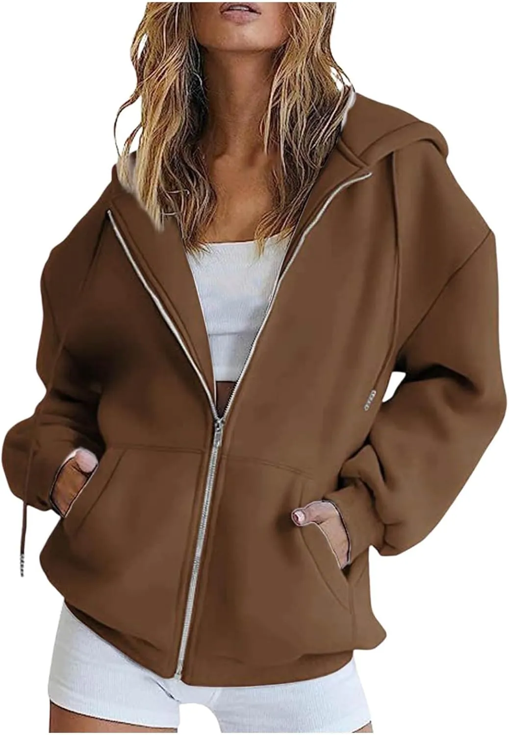 Womens Zip Up Hoodies Lightweight Fleece Jackets Oversized Long Sleeve Preppy Sweatshirt 2024 Fall Outfits Y2k Clothes